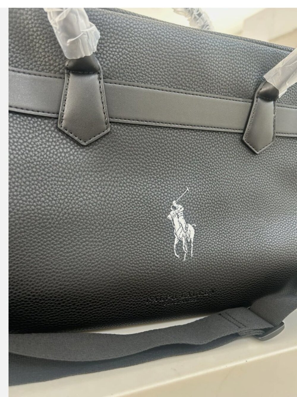 Ralph Lauren Fragrances Duffle Black Faux Leather Travel Shoulder Gym Bag New - Picture 4 of 13